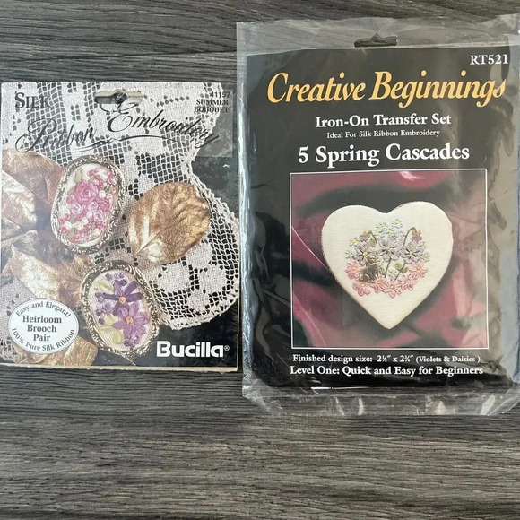 Vtg Bucilla Silk Ribbon Brooch Embroidery Kit 41157 Creative Beginnings Iron On - Picture 1 of 5